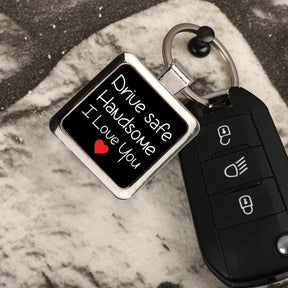 Drive Safe Handsome Square Metal Keychain