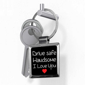 Drive Safe Handsome Square Metal Keychain