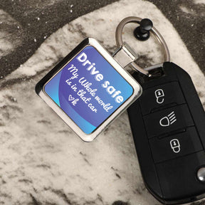 Drive Safe Square Metal Keychain