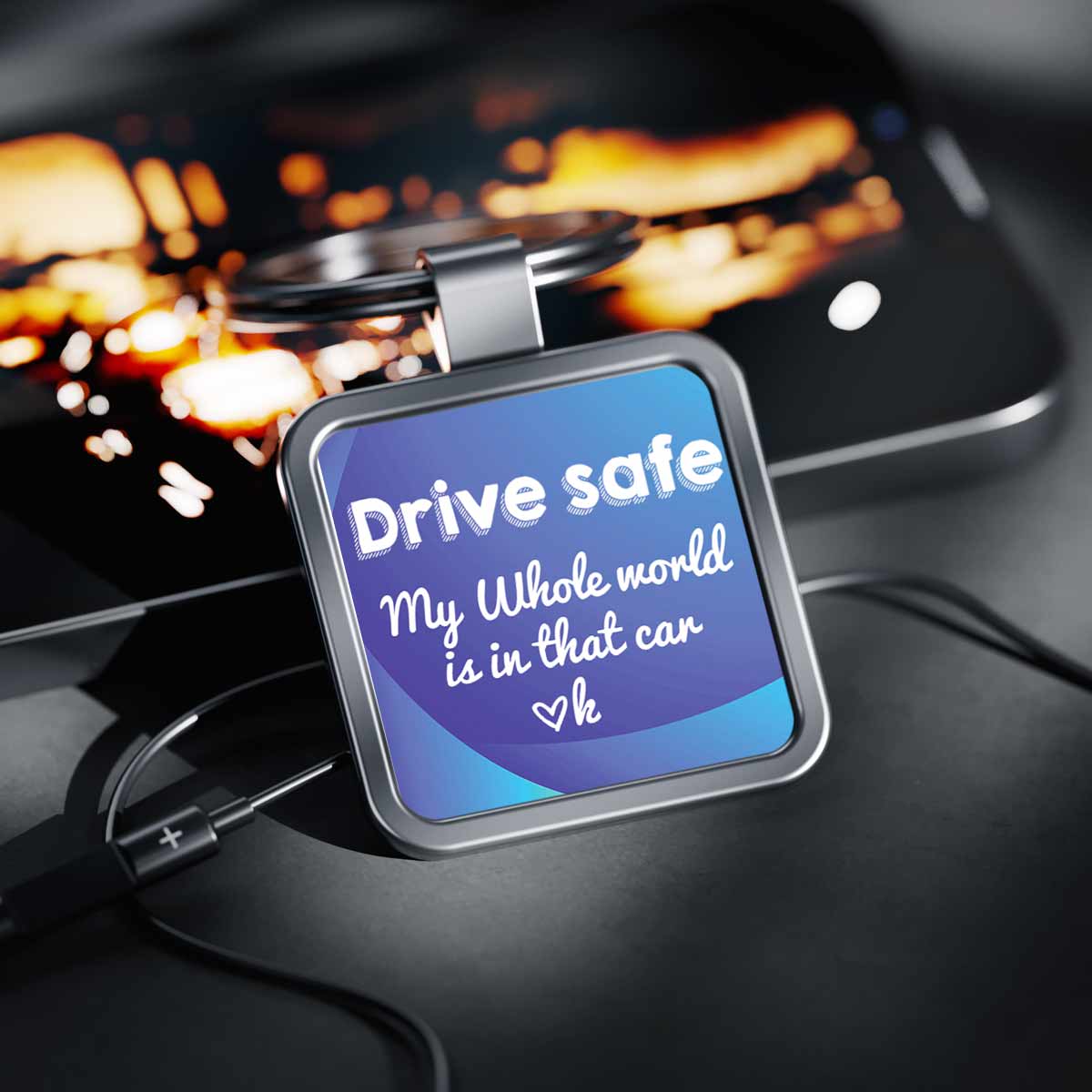 Drive Safe Square Metal Keychain