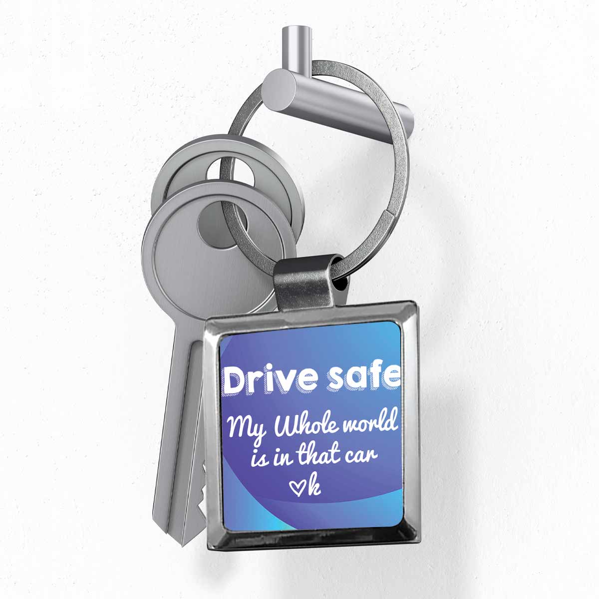 Drive Safe Square Metal Keychain