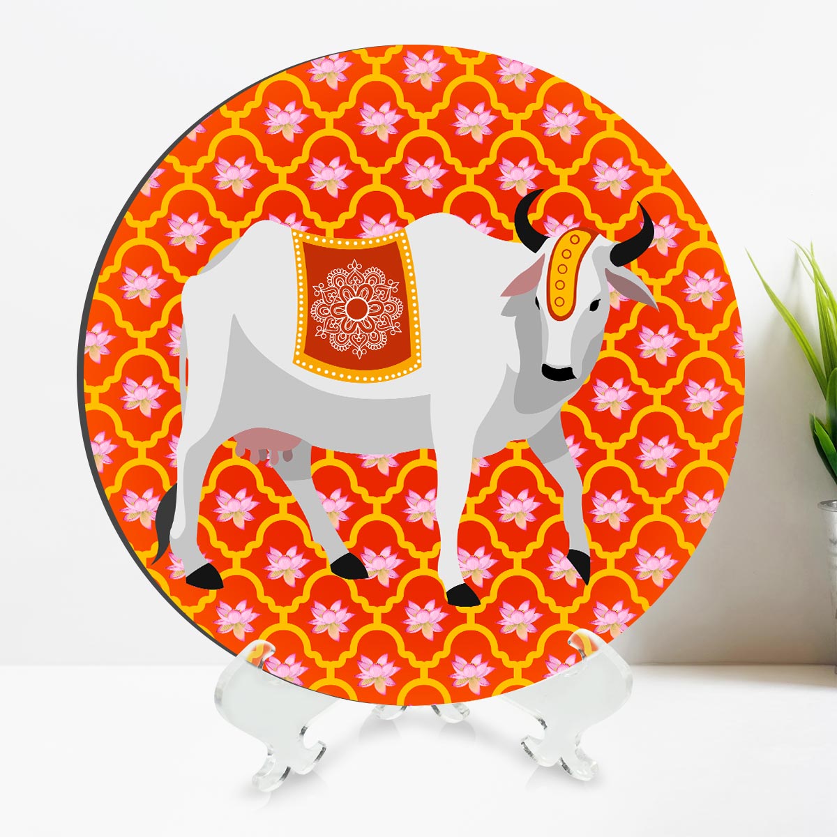 Pastoral Charm: Cow, Lotus, and Marigold Trio for Wall & Table top DŽcor-3