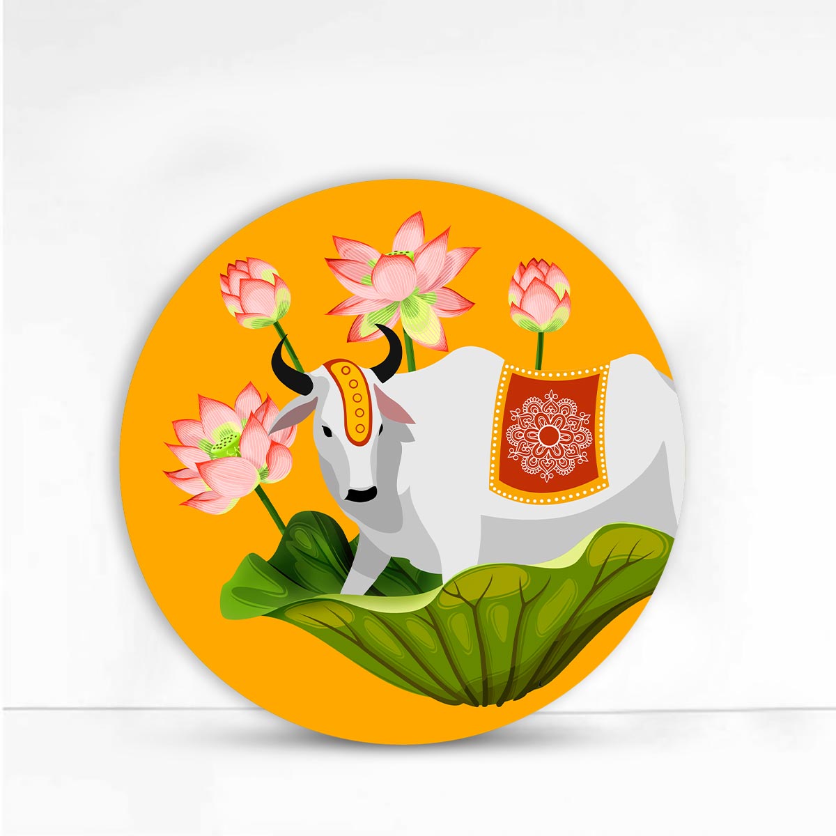 Pastoral Charm: Cow, Lotus, and Marigold Trio for Wall & Table top DŽcor-5