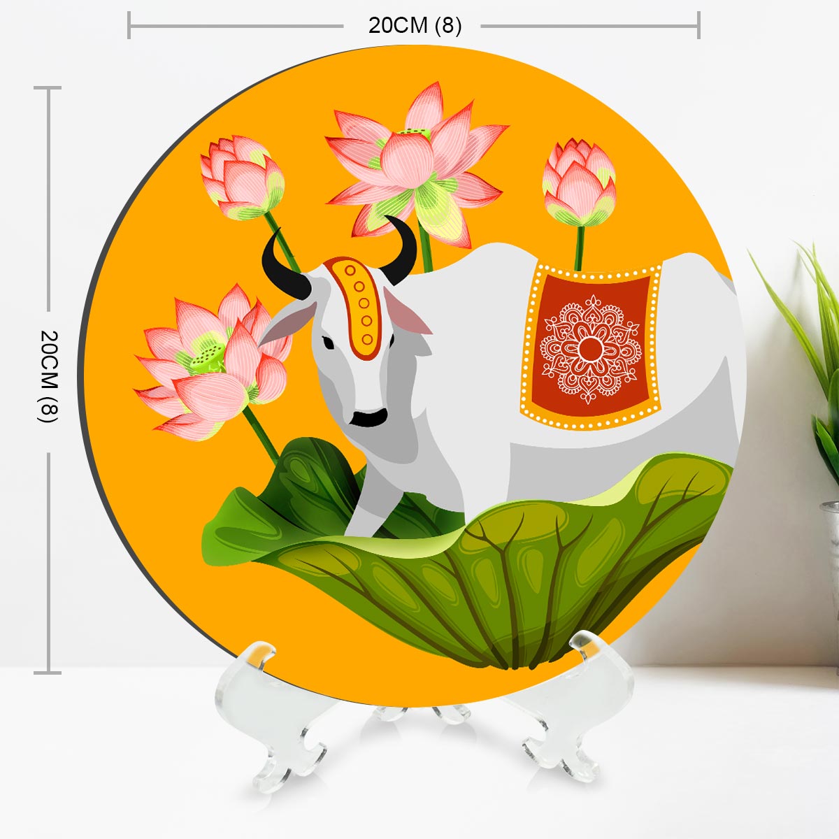 Pastoral Charm: Cow, Lotus, and Marigold Trio for Wall & Table top DŽcor-6