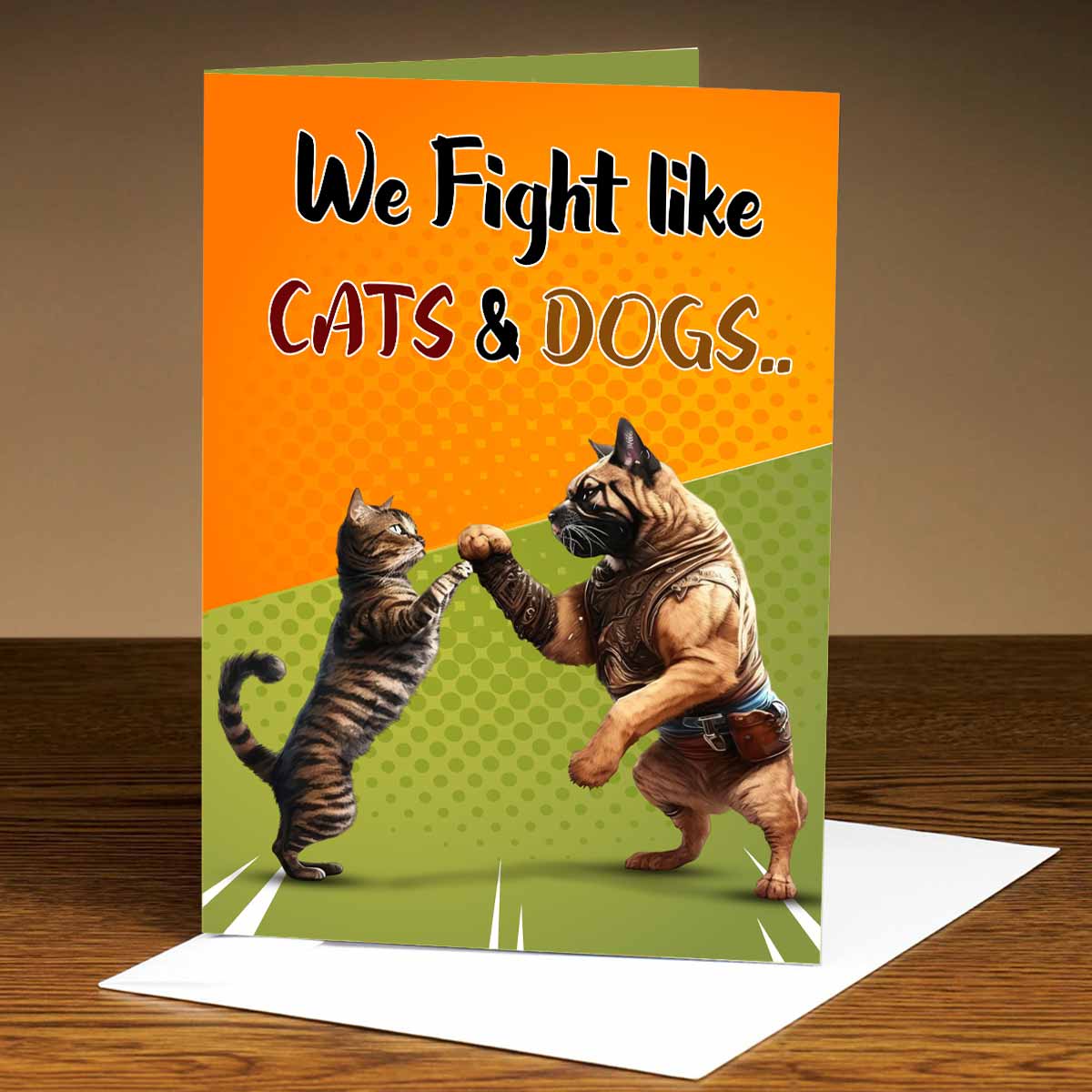 We Fight like Cats & Dogs Mirror Card