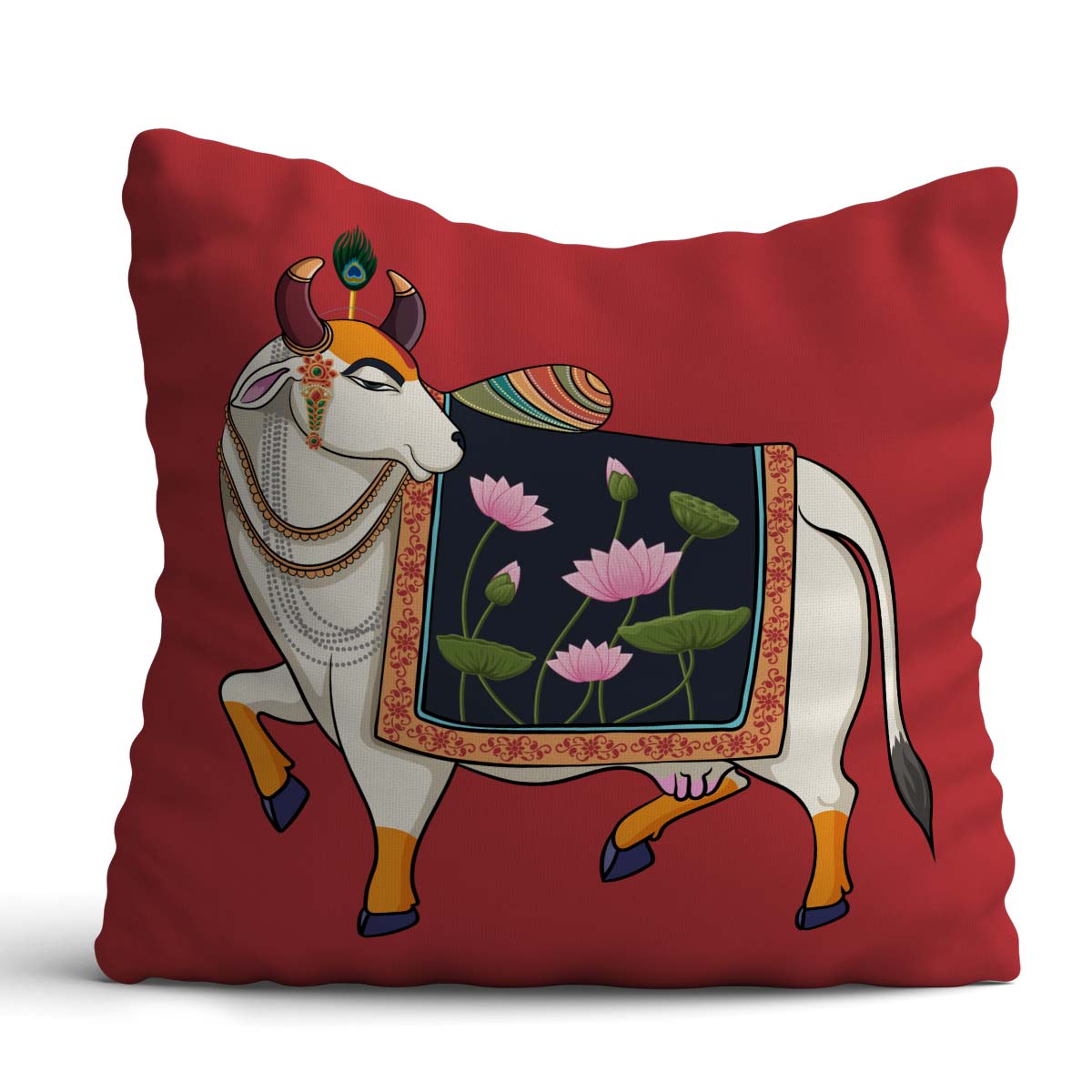 Set of 3 Printed Nandi (Red) Cushion