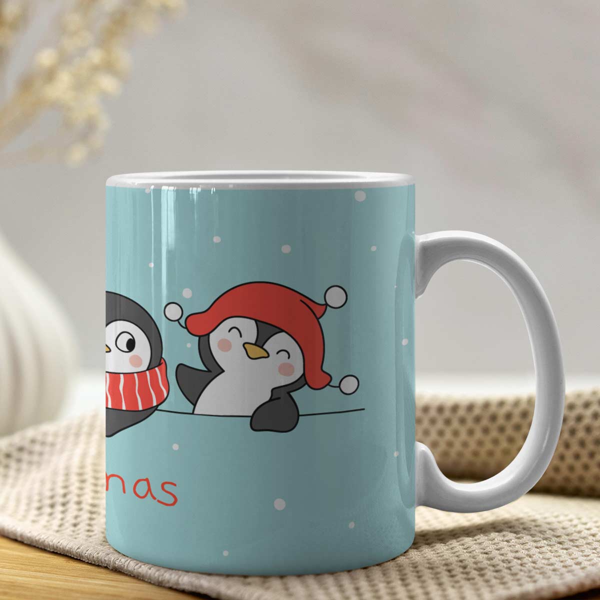 Cheerful Penguins: Merry Christmas Ceramic Mug-1