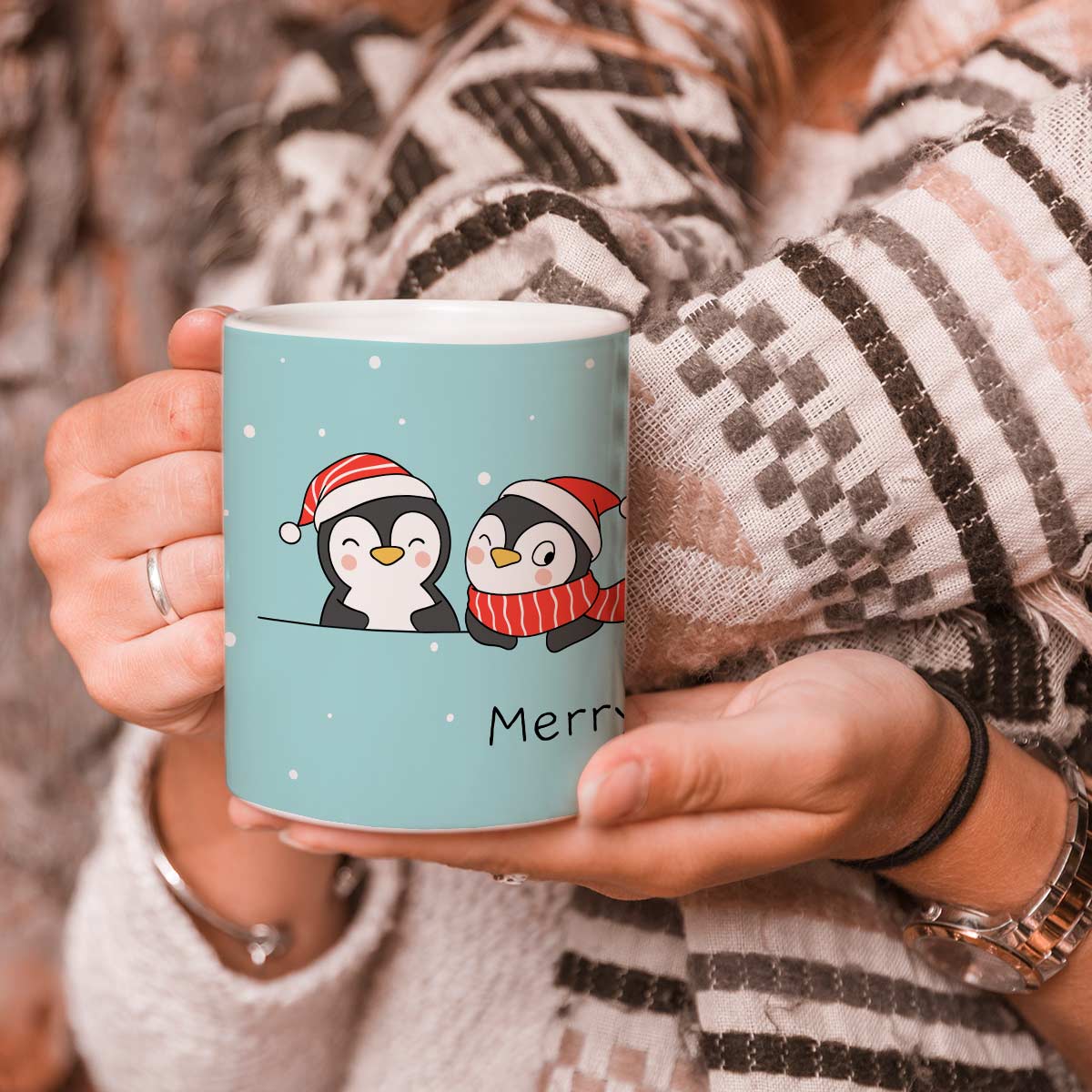 Cheerful Penguins: Merry Christmas Ceramic Mug-2