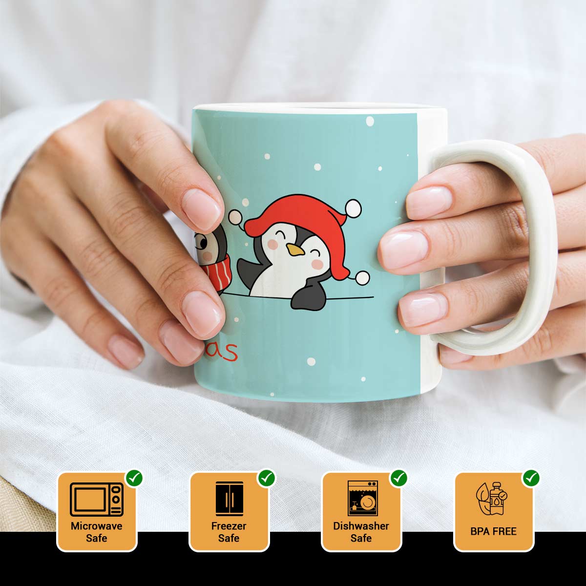 Cheerful Penguins: Merry Christmas Ceramic Mug-4
