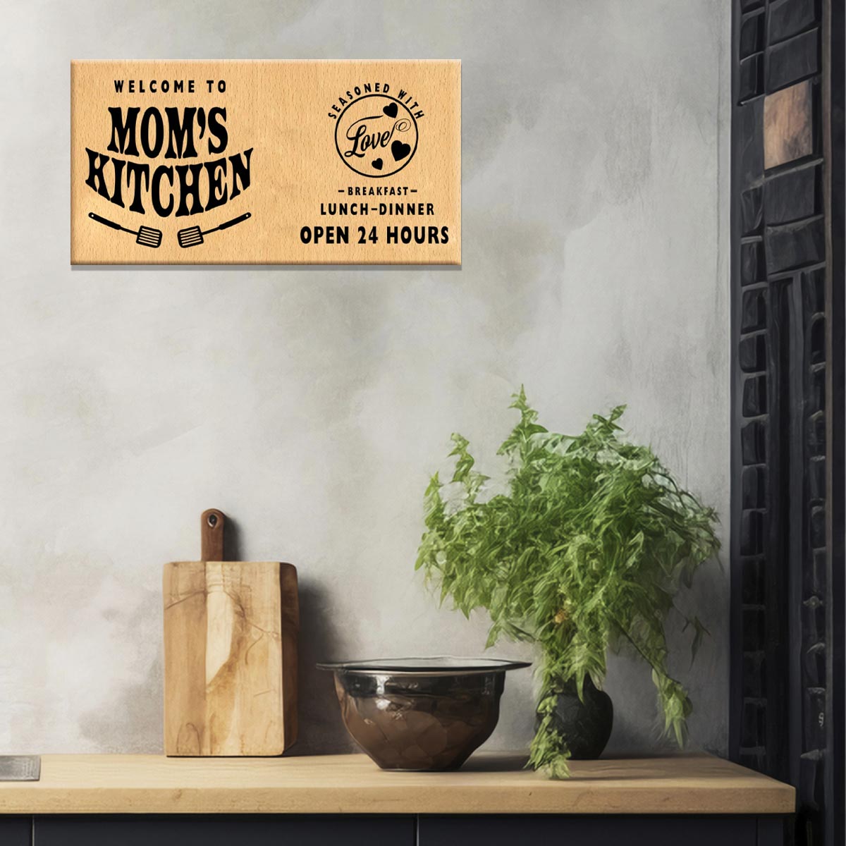 Mom's Kitchen Wooden Engraved Name Plate