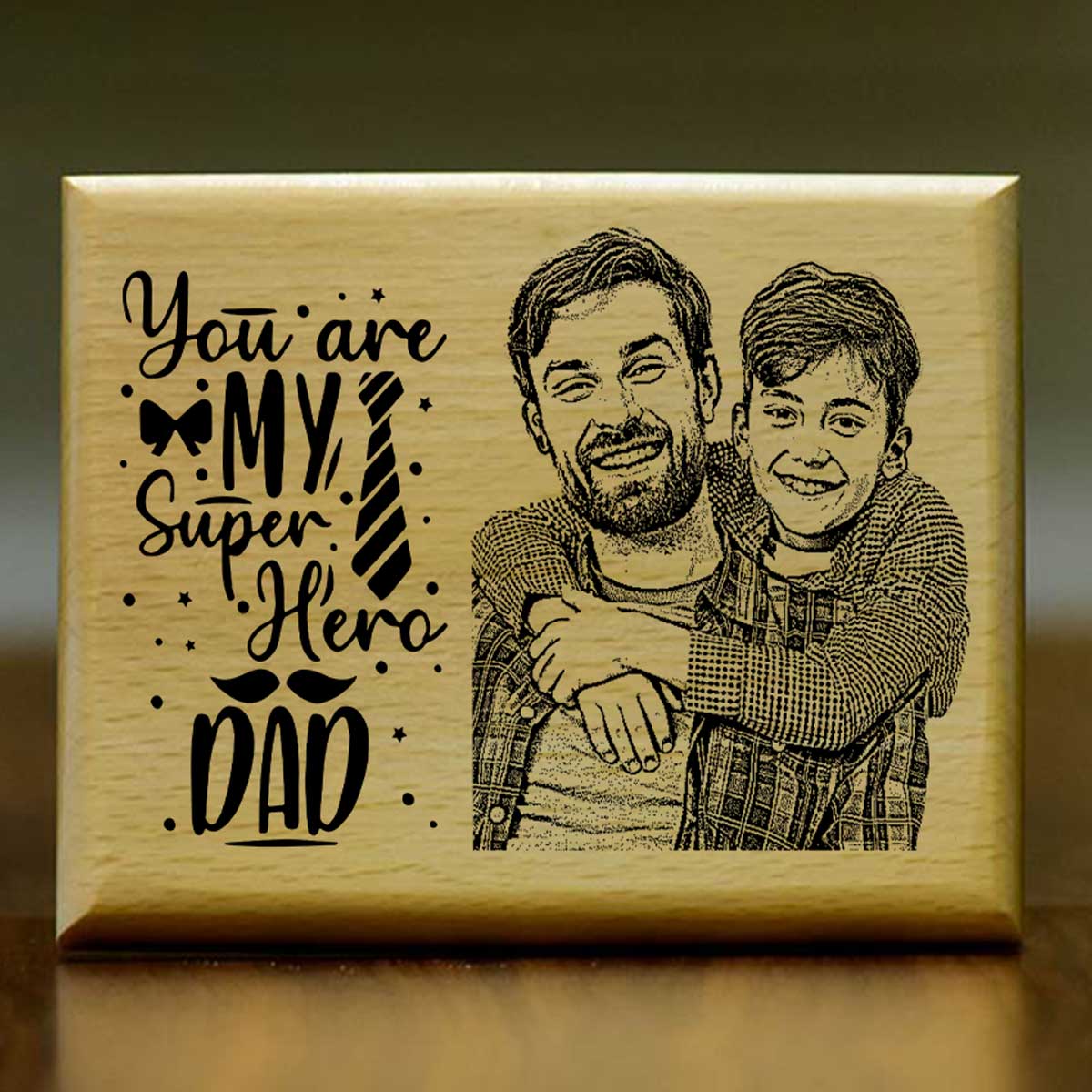 Personalized Dad Is My Super Hero Engraved Wooden Photo Frame Gift For Father