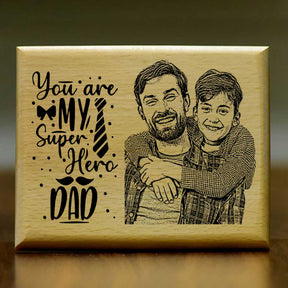 Personalized Dad Is My Super Hero Engraved Wooden Photo Frame Gift For Father
