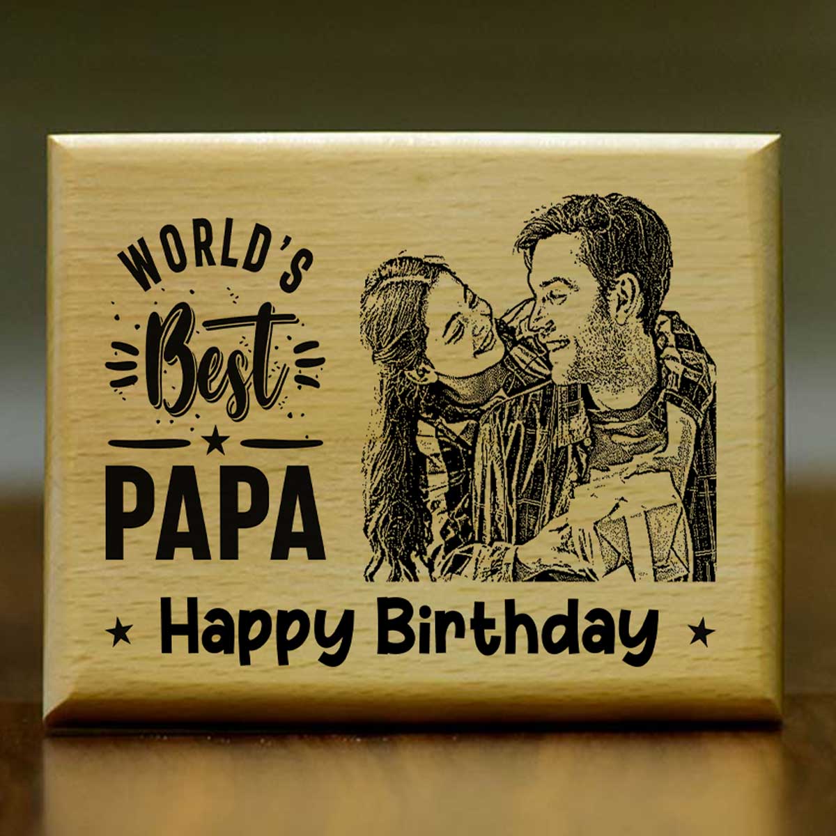 Customized World's Best Papa Engraved Wooden Photo Frame Gift For Dad's Birthday