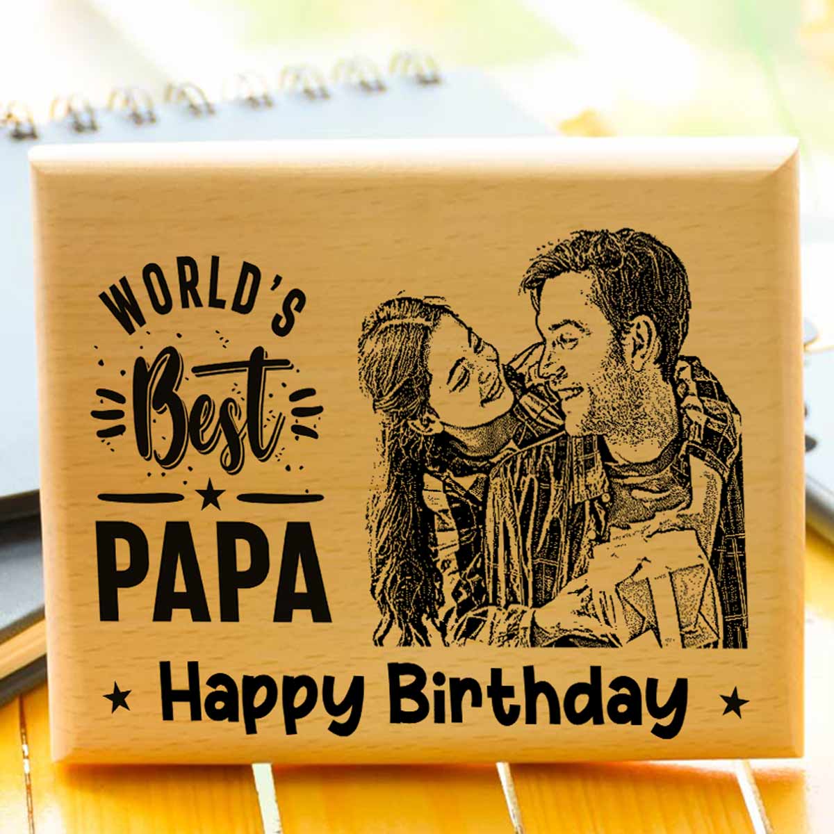 Customized World's Best Papa Engraved Wooden Photo Frame Gift For Dad's Birthday