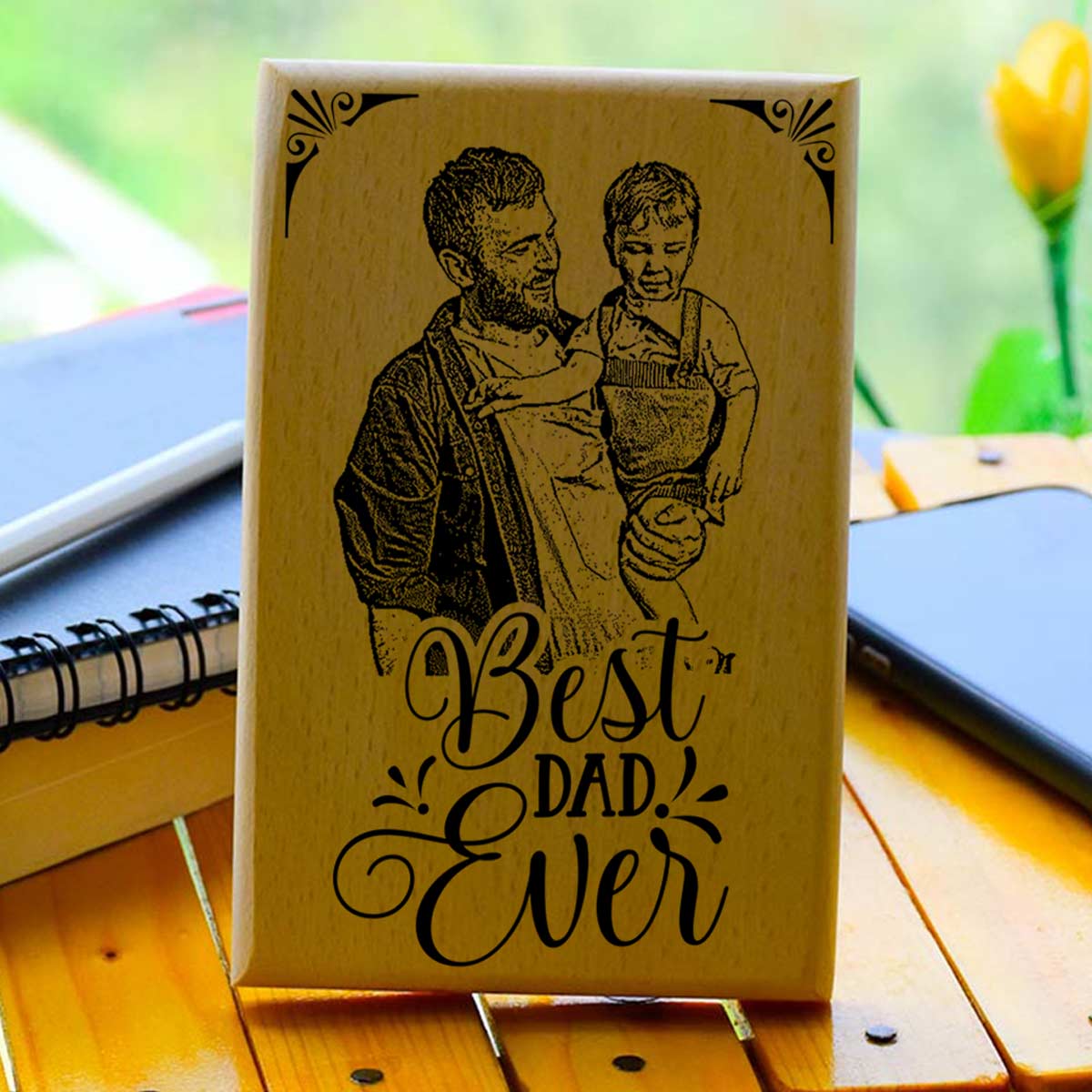 Personalized Best Dad Ever Engraved Wooden Photo Frame Gift For Dad