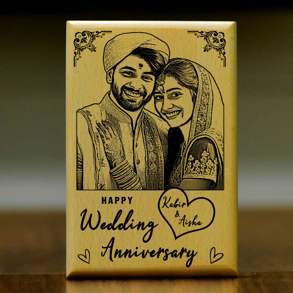 Customised Happy Wedding Anniversary Engraved Wooden Photo Frame Gift For Anniversary