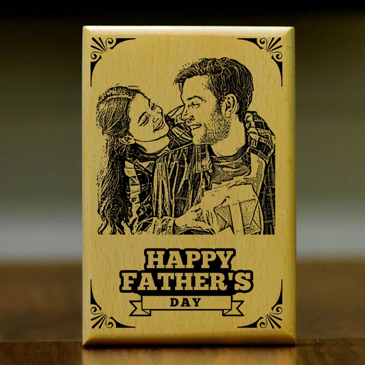 Customized Happy Father's Day Engraved Wooden Photo Frame Gift For Dad
