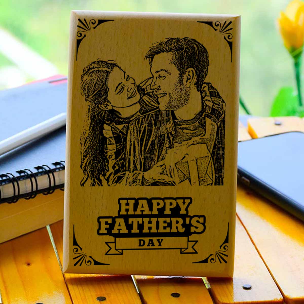 Customized Happy Father's Day Engraved Wooden Photo Frame Gift For Dad
