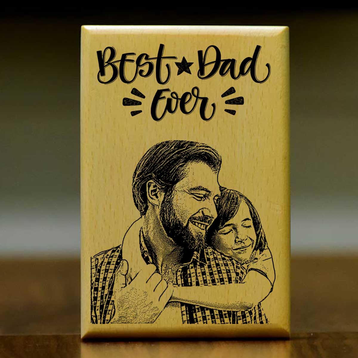 Customised Best Dad Ever Engraved Wooden Photo Frame Gift For Father