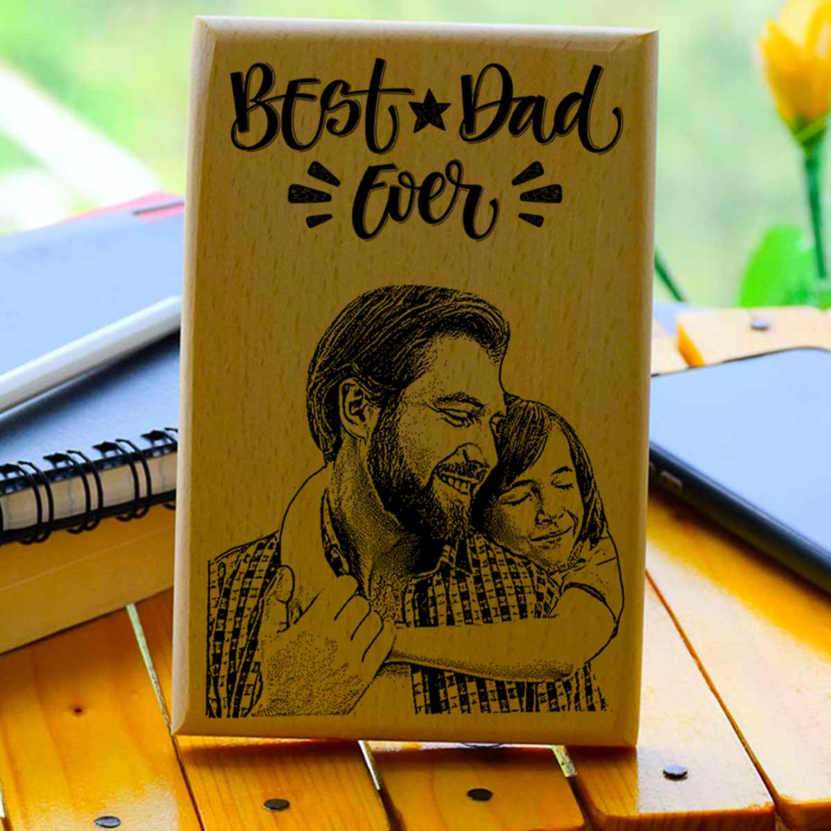 Customised Best Dad Ever Engraved Wooden Photo Frame Gift For Father