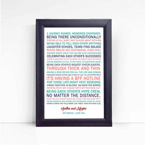 Personalised I Love You My Sister Poster Frame