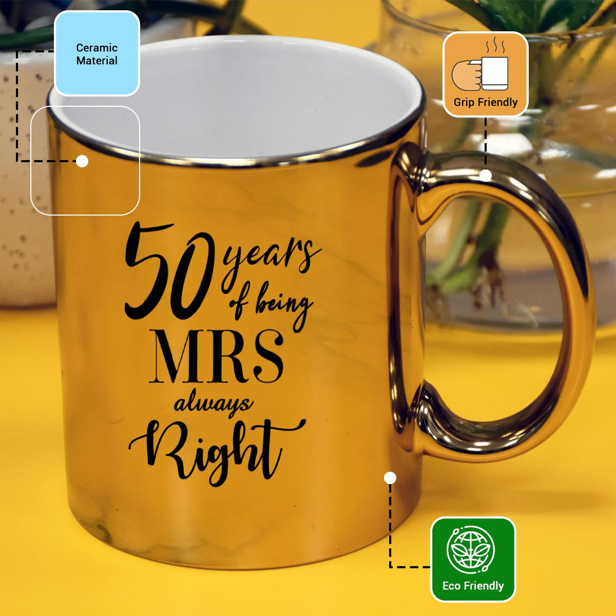 Mr & Mrs Right Set Of 2 Golden Coffee Mug