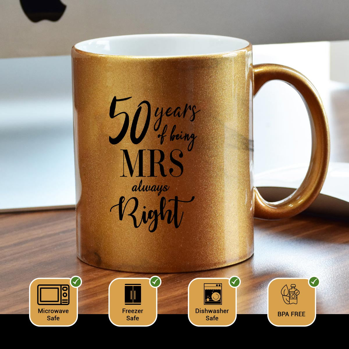 Mr & Mrs Right Set Of 2 Golden Coffee Mug