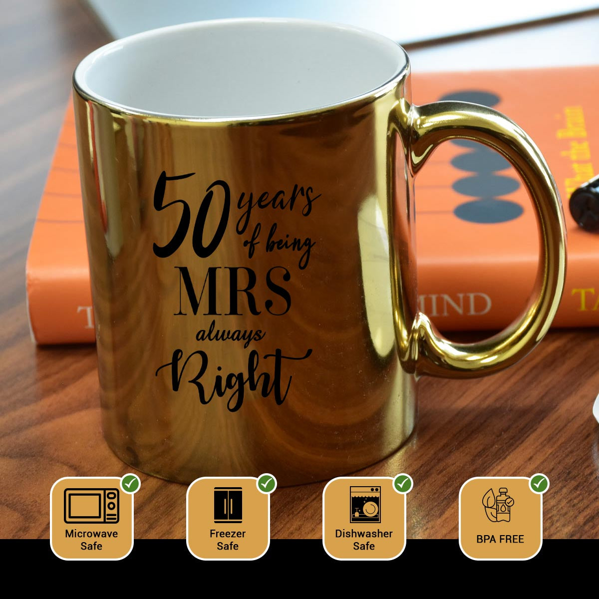 Mr & Mrs Right Set Of 2 Golden Coffee Mug