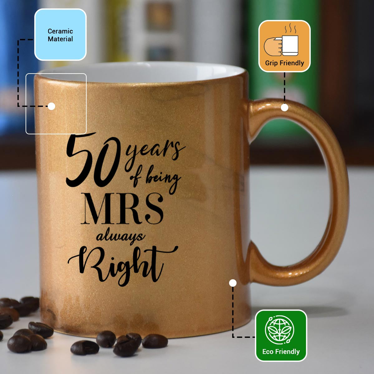 Mr & Mrs Right Set Of 2 Golden Coffee Mug