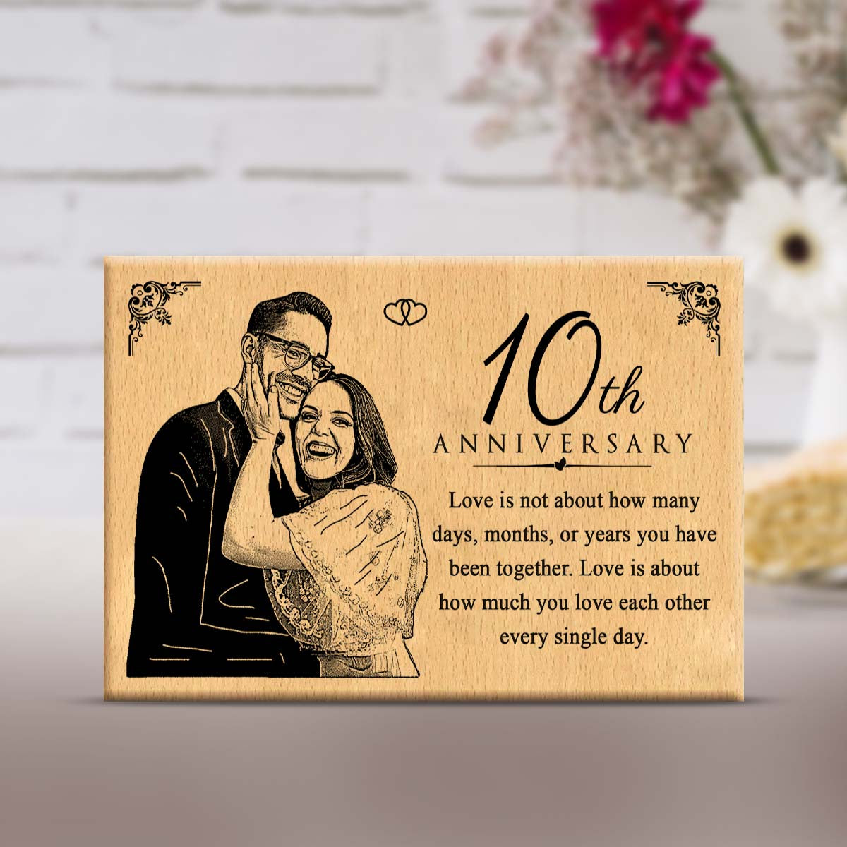 Personalized 10th Anniversary Engraved Wooden Photo Frame