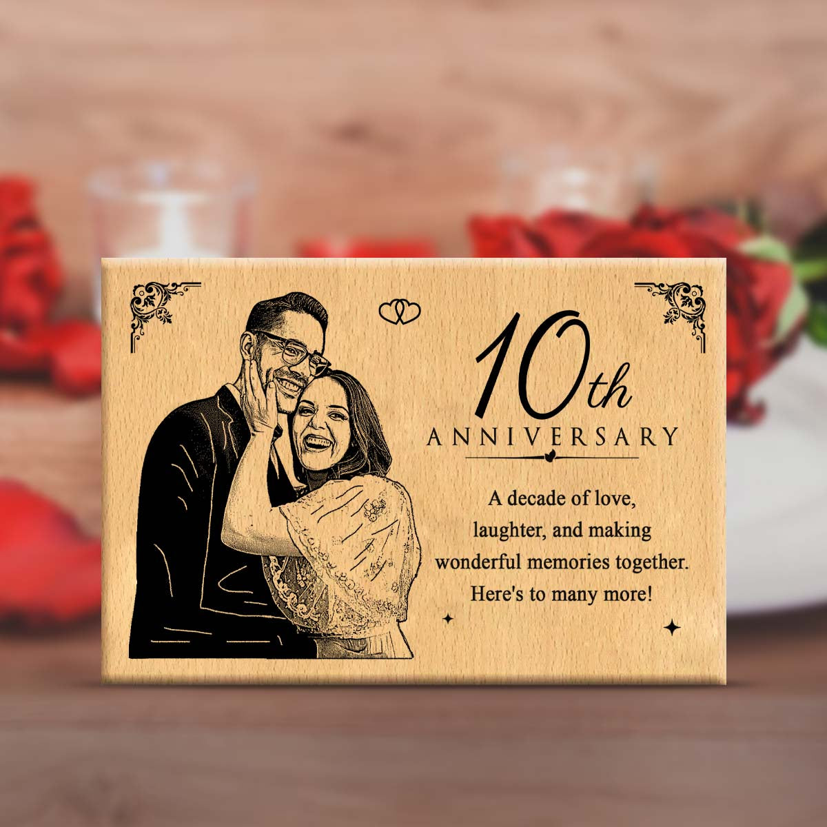 Personalized 10th Anniversary Engraved Wooden Photo Frame-1