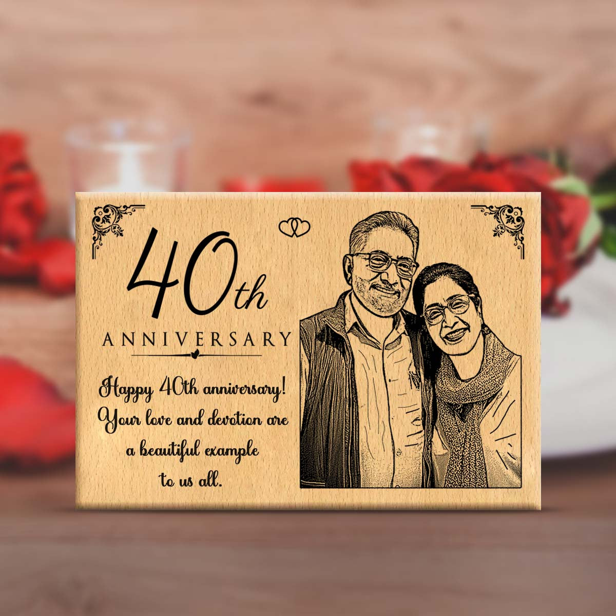 Personalized Engraved Wooden Photo Frame for 40th Anniversary-1