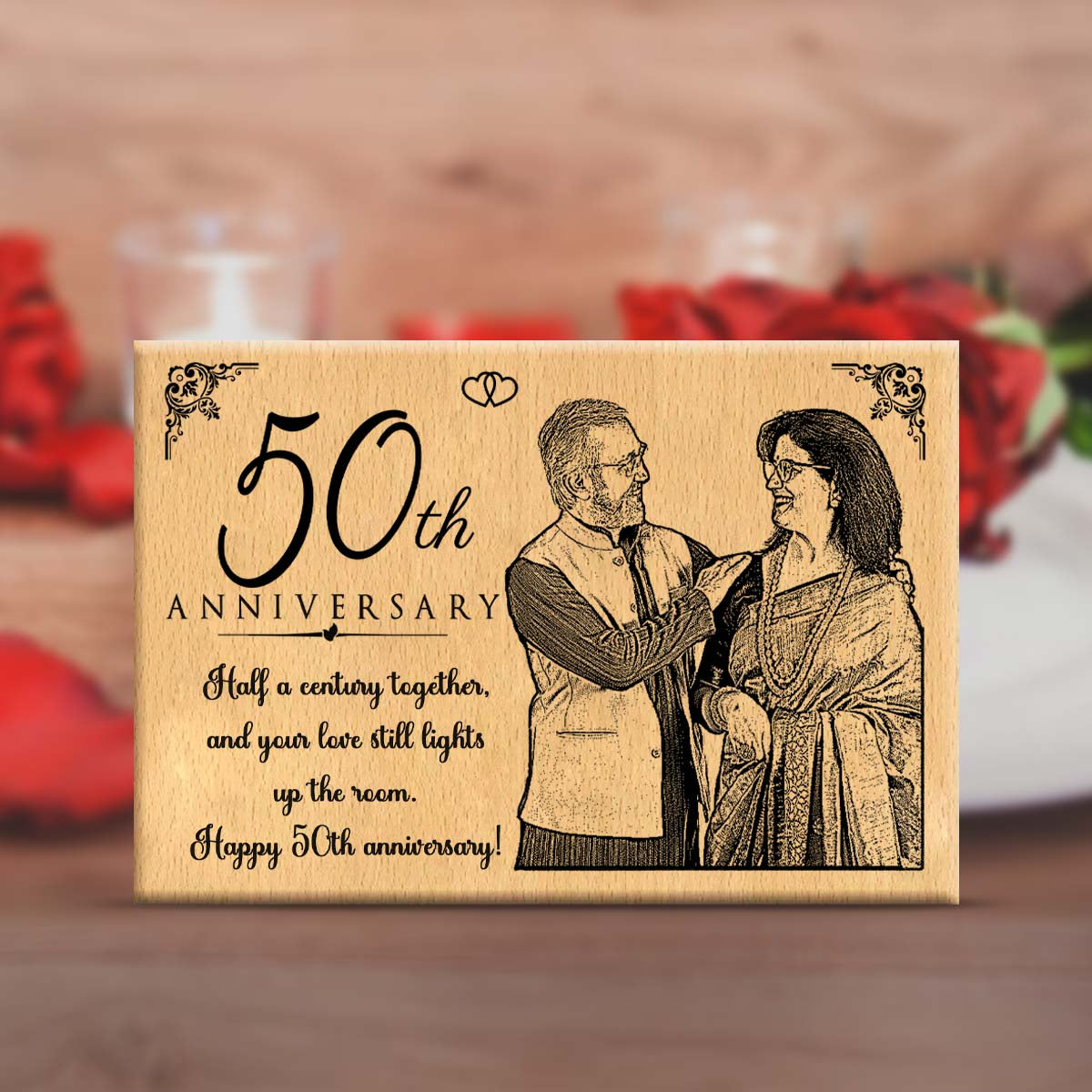 Customized Engraved Wooden Photo Frame for 50th Anniversary