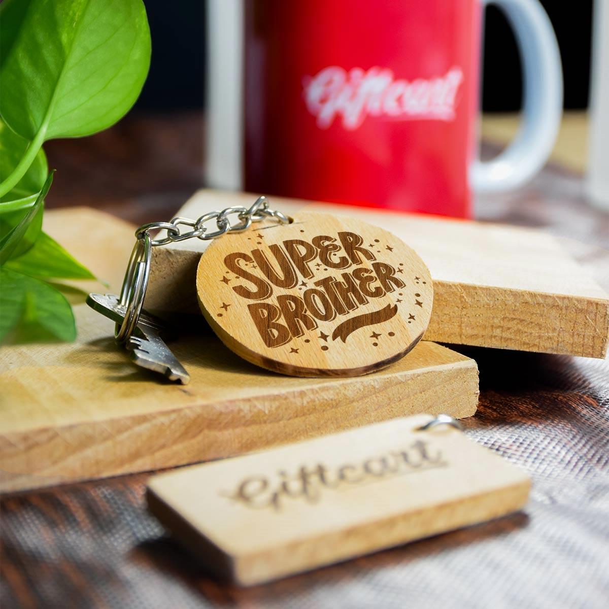 Engraved Wooden Super Brother Keychain