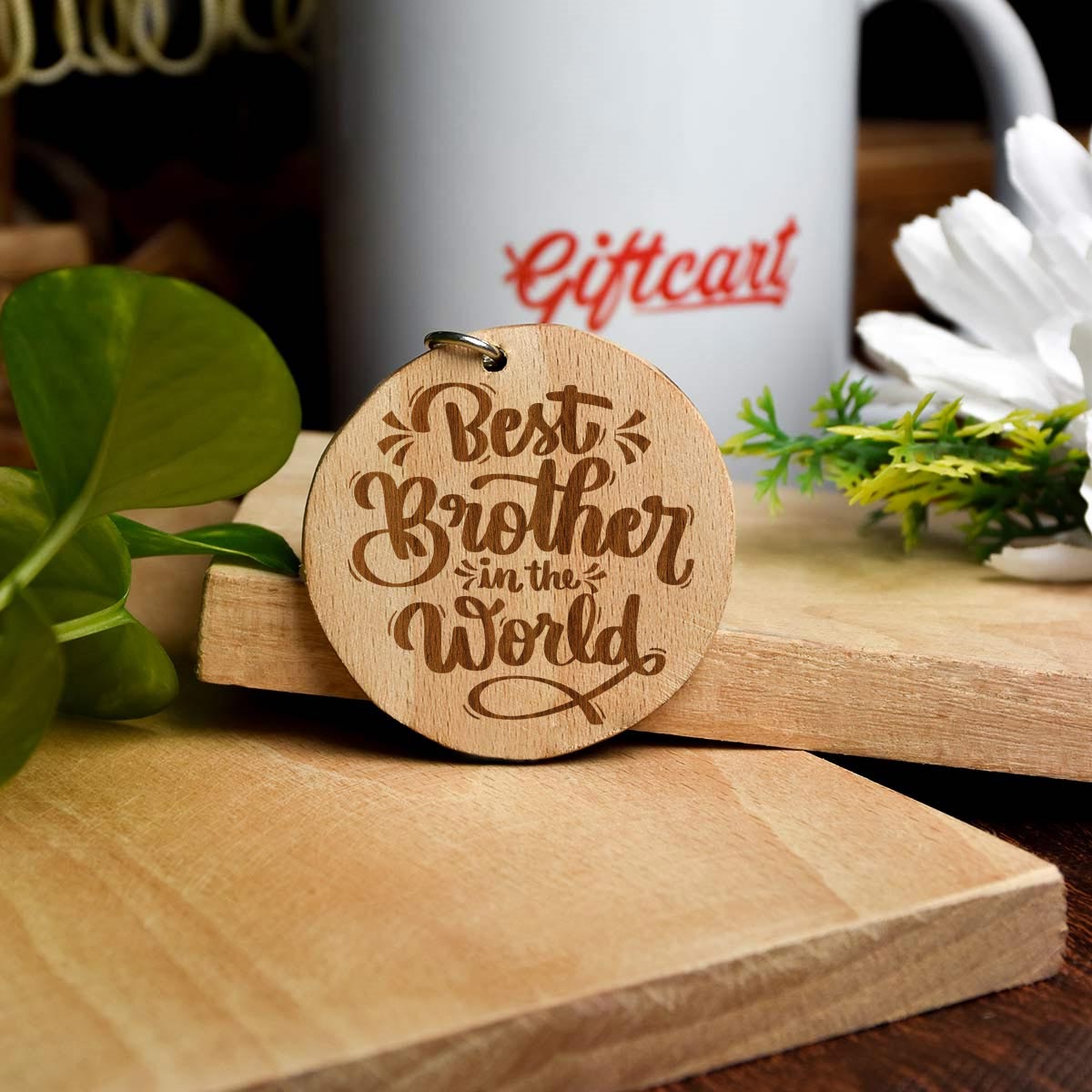 Engraved Wooden Best Brother Keychain