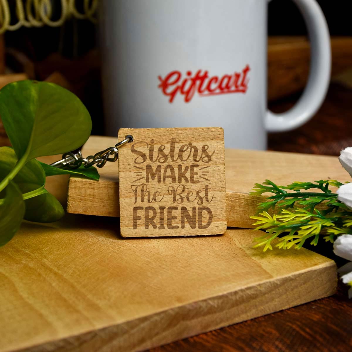 Engraved Wooden Friendship Keychain Gift for Sister