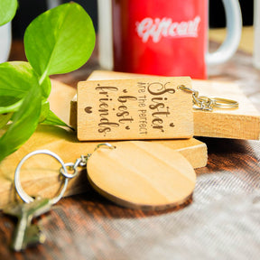 Rectangular Engraved Wooden Best Friend Keychain Gift for Sister