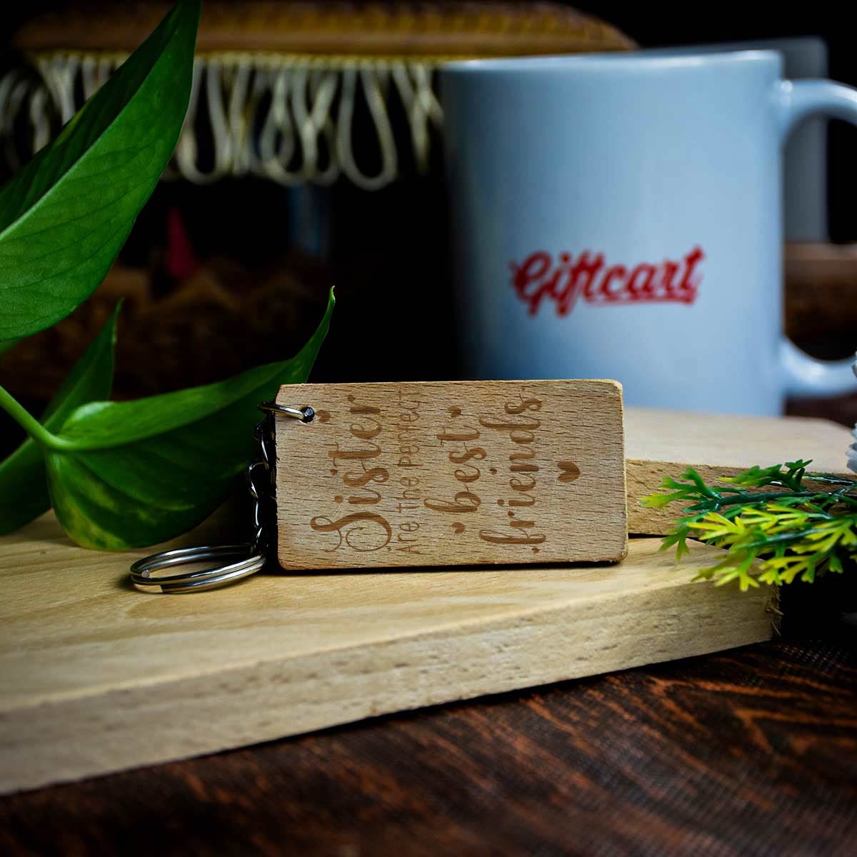 Rectangular Engraved Wooden Best Friend Keychain Gift for Sister