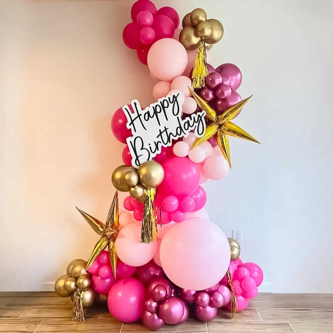 Pink Birthday Balloon Bouquet Pillar