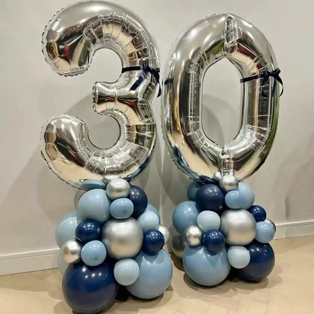 Elegant Blue Numeric Balloon Bunch