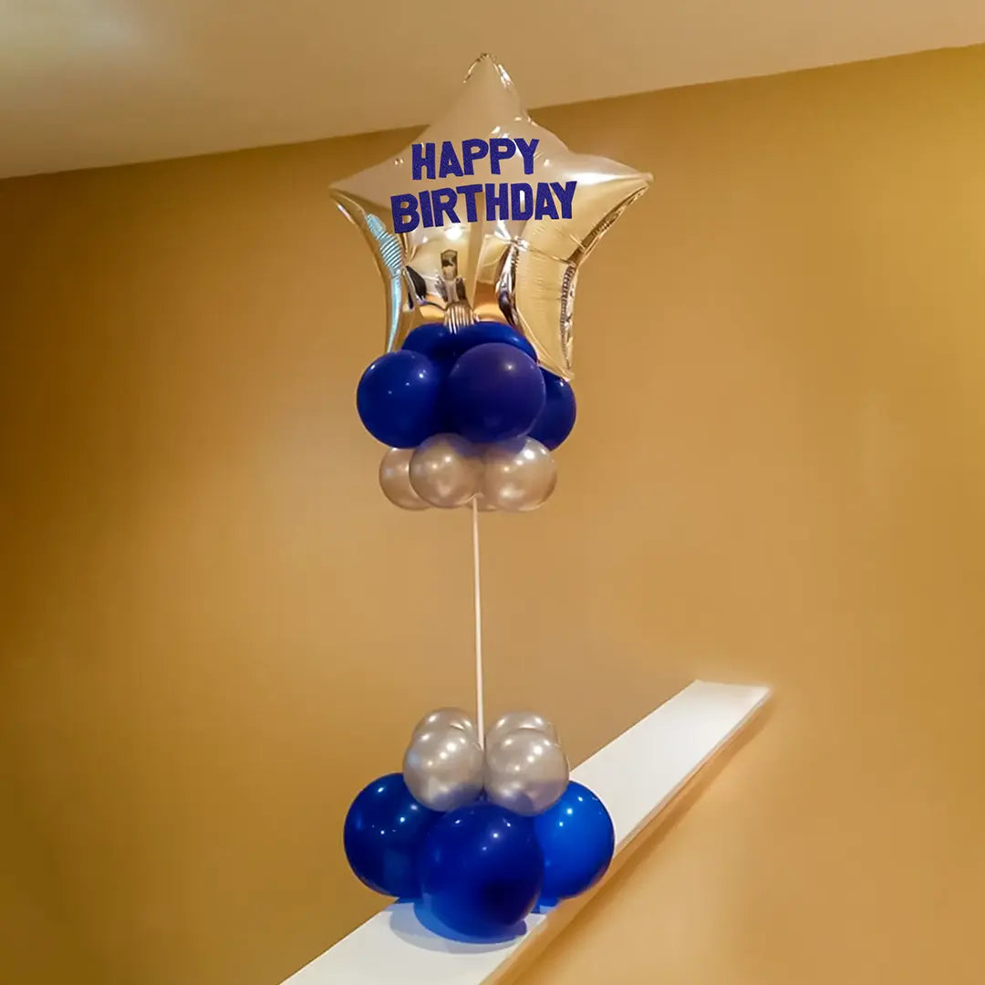 Blue and Silver Birthday Balloon Stand