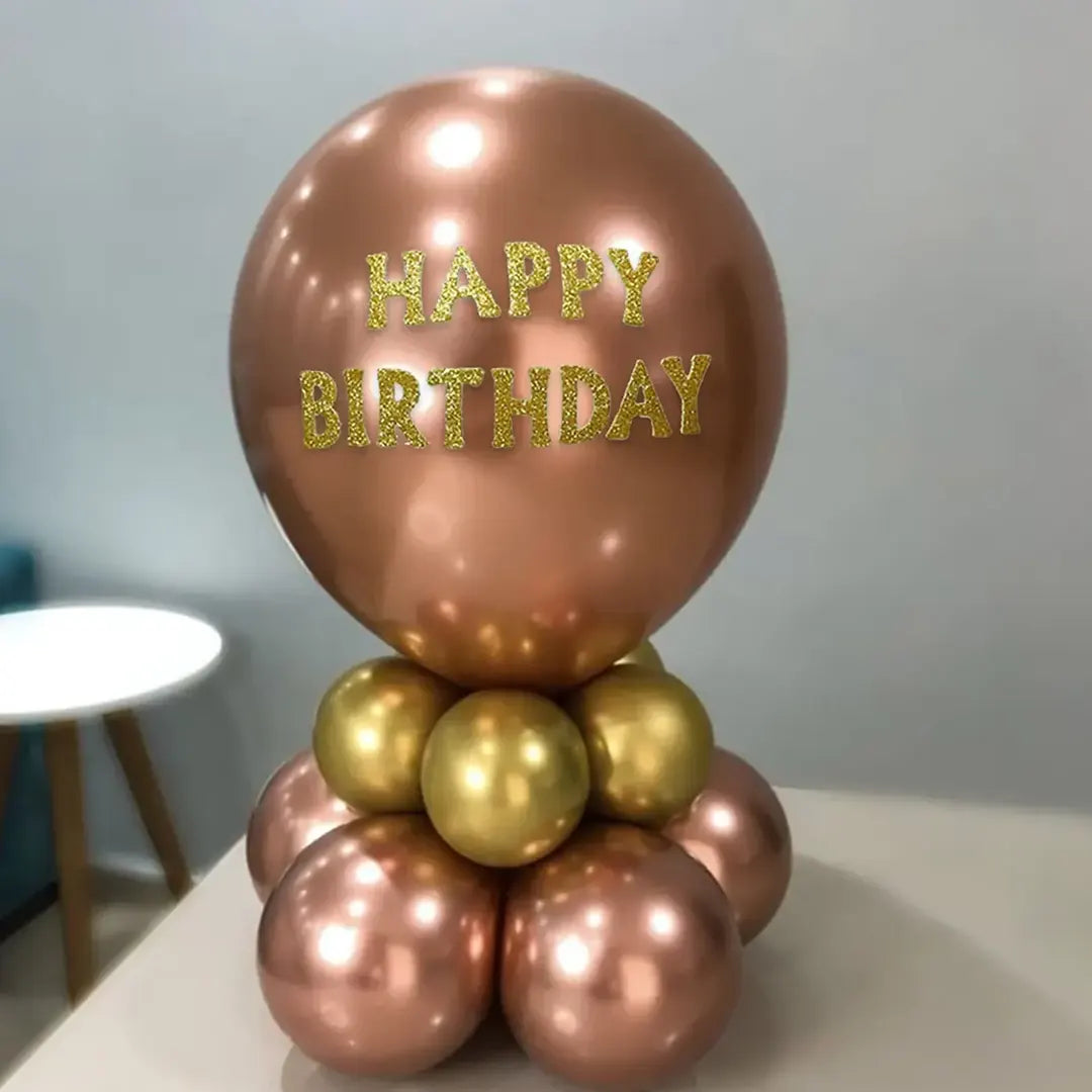 Happy Birthday Chrome Balloon Set-Rose Gold