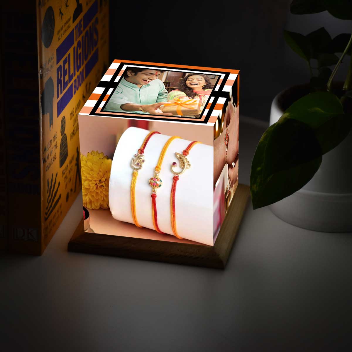 Customised Cube Lamp With Wooden Base