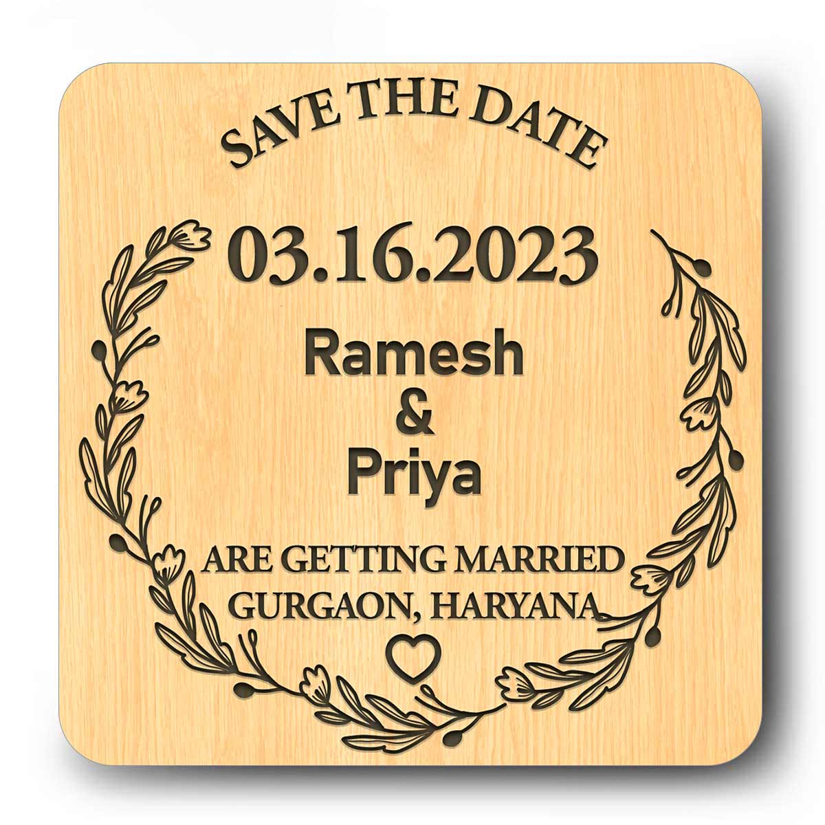 Personalized Save the Date With Name Engraved Wooden Magnet For Couple
