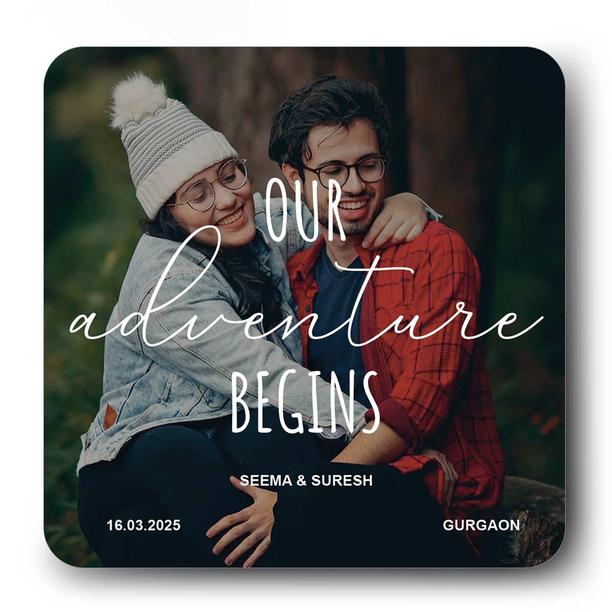 Customized Our Adventure With Date & Photo Magnet For Couple