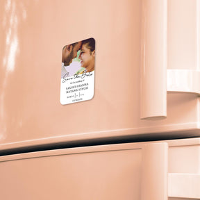 Customized Save The Date With Photo, Name Rectangular Fridge Magnet Gift For Pre Wedding