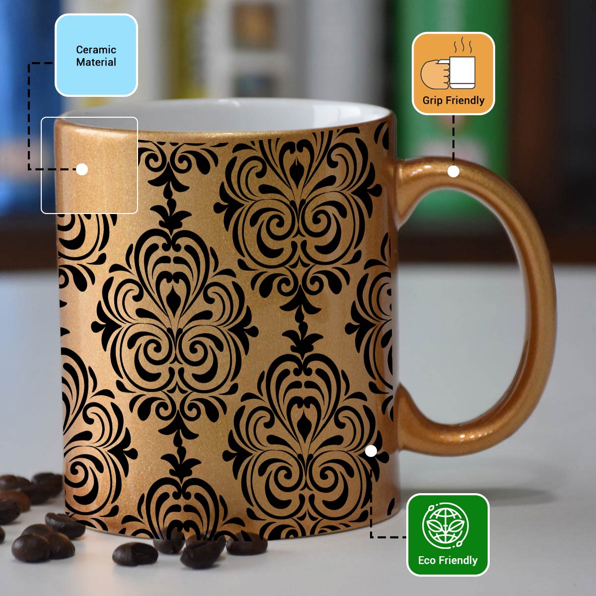 Glossy Ceramic Regal Printed Coffee Mug