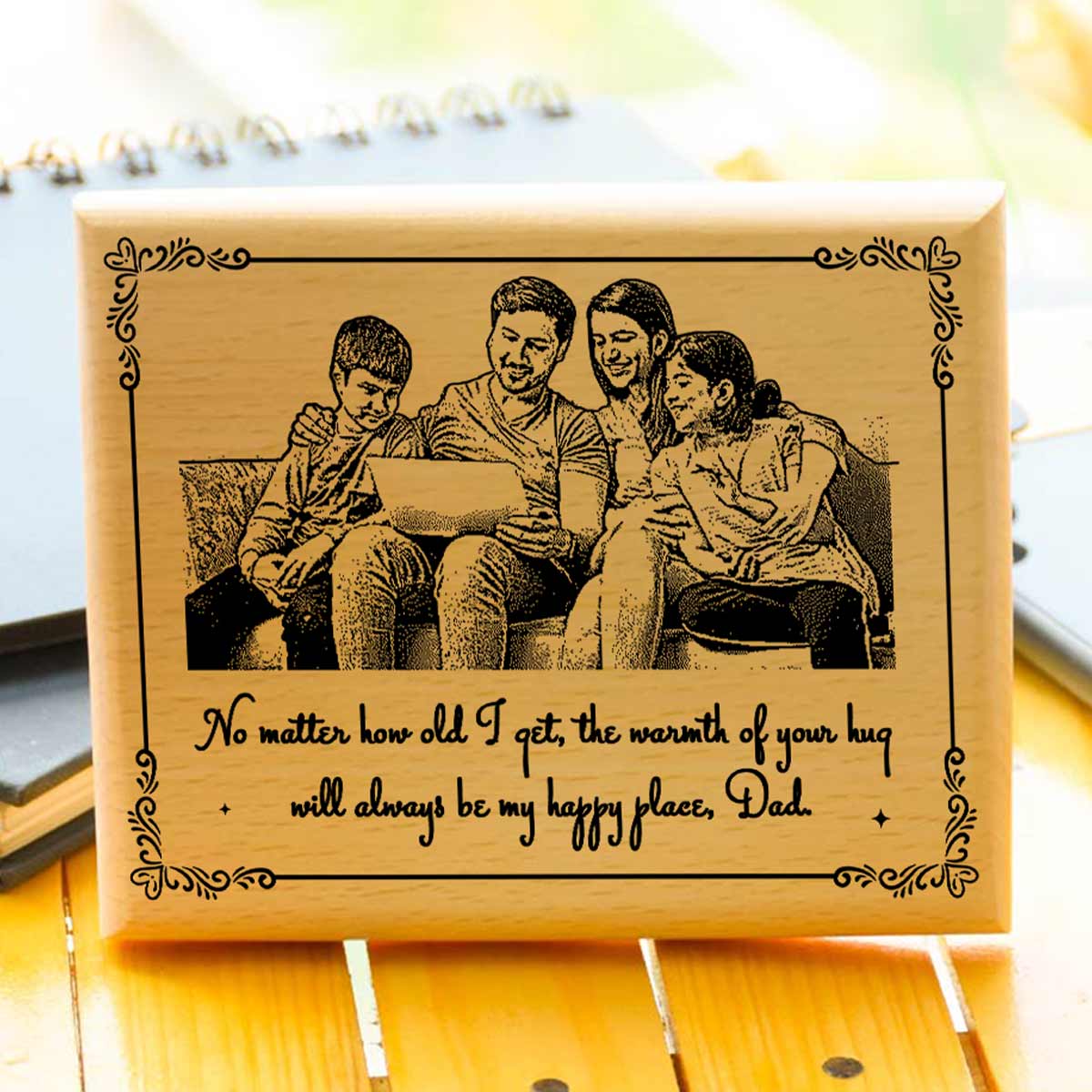 Personalized Quoted Engraved Wooden Photo Frame for Dad