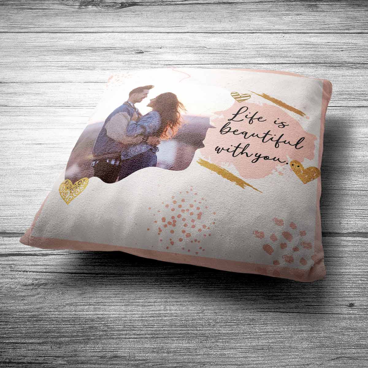 Personalized Life is Beautiful Photo Cushion for Couple