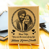 Personalized Karwa Chauth Engraved Wooden Photo Frame for Married Couple